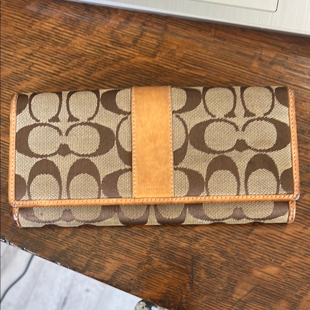Coach Signature Canvas Wallet in Brown and Tan - Picture 1 of 9